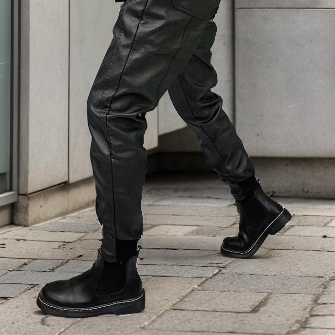 Windproof slim-fit leather pants