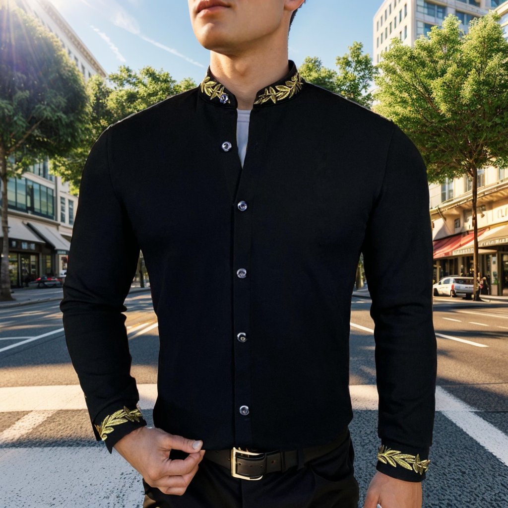 Gold embroidered slim fit shirt