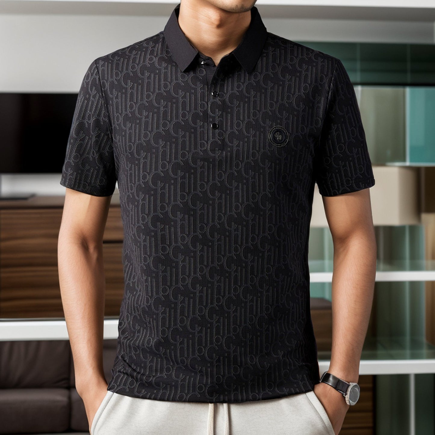 Ice silk knitted pattern business polo