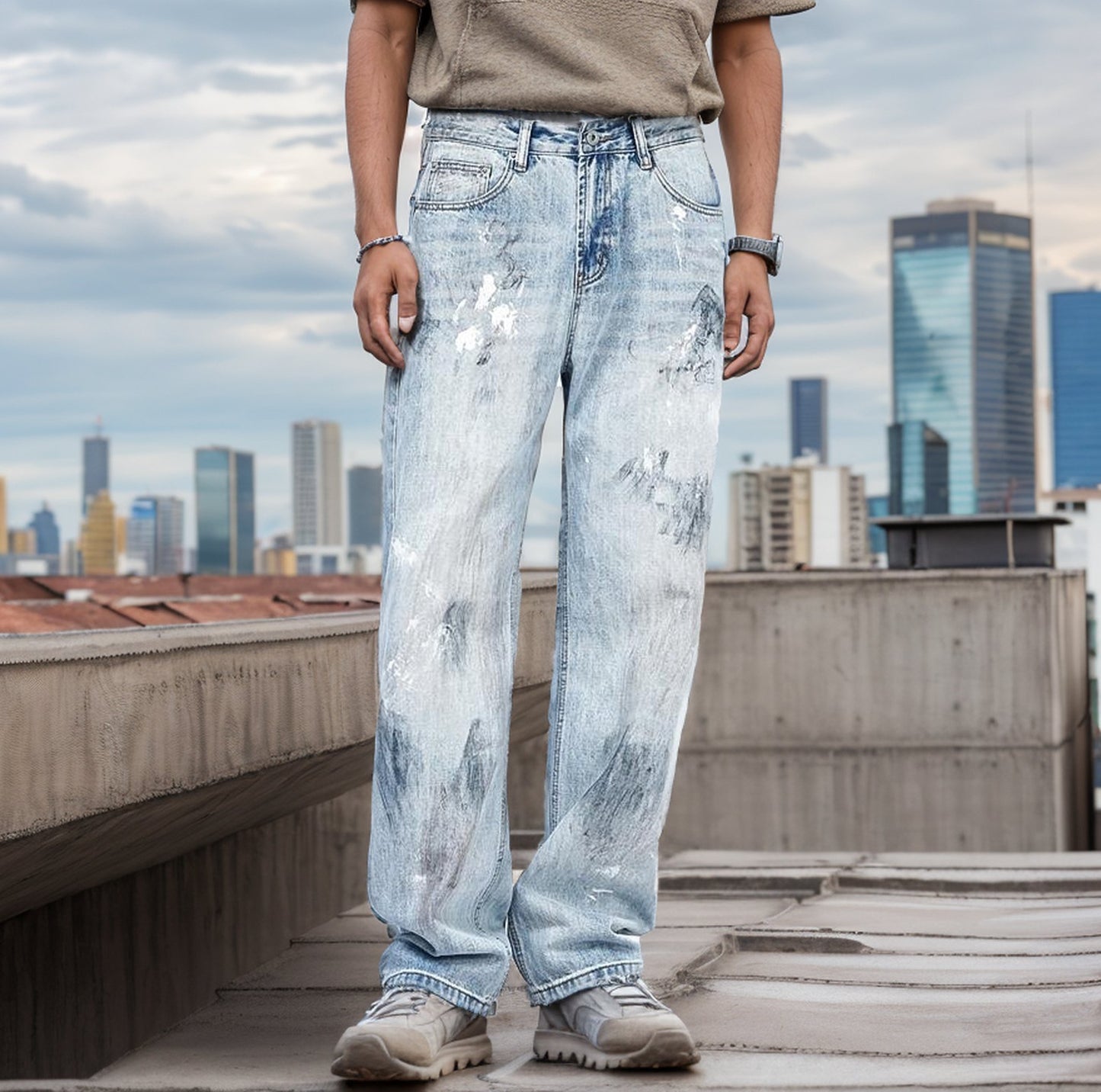 Dirty Graffiti Loose-Leg Jeans