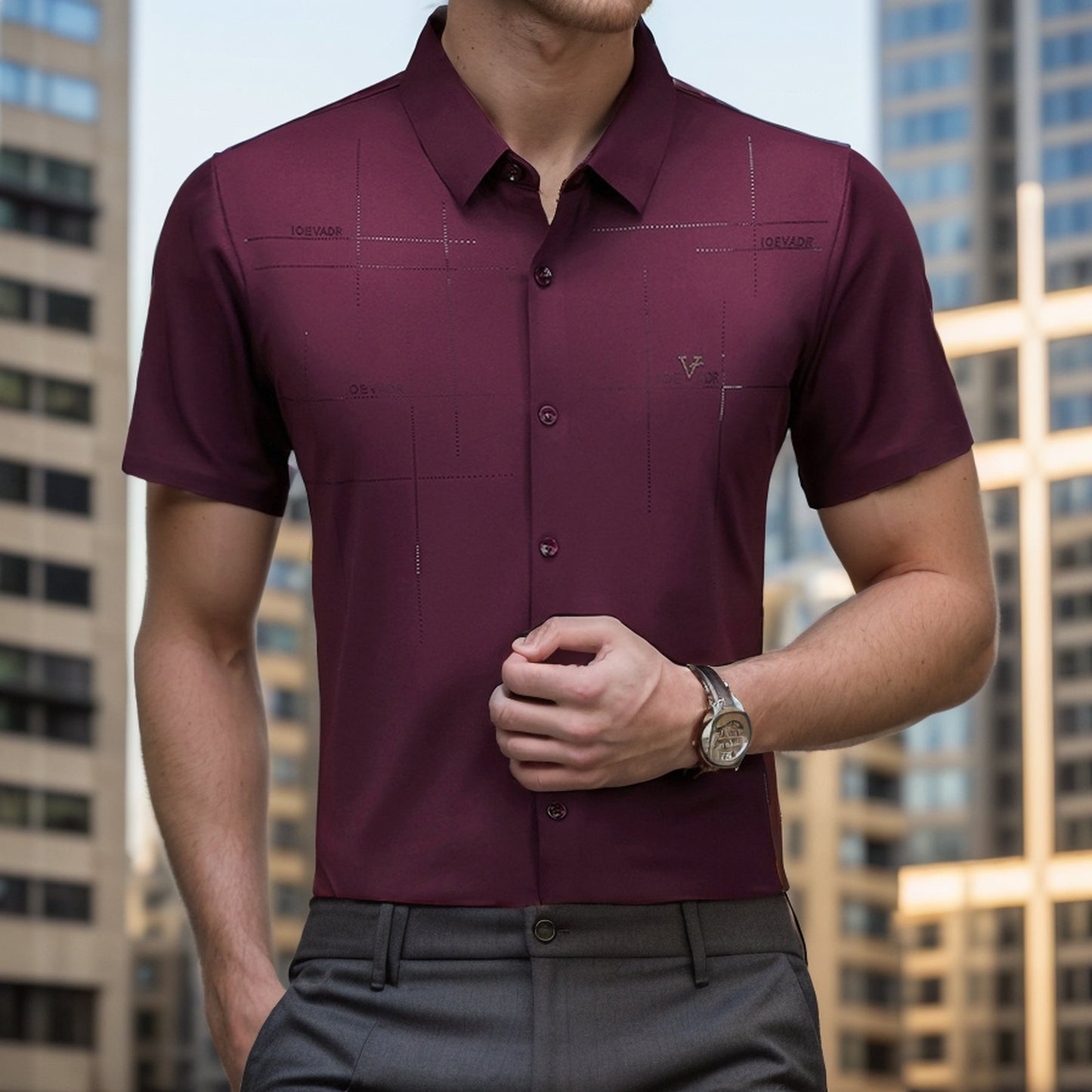 Textured no-iron business short-sleeved shirt