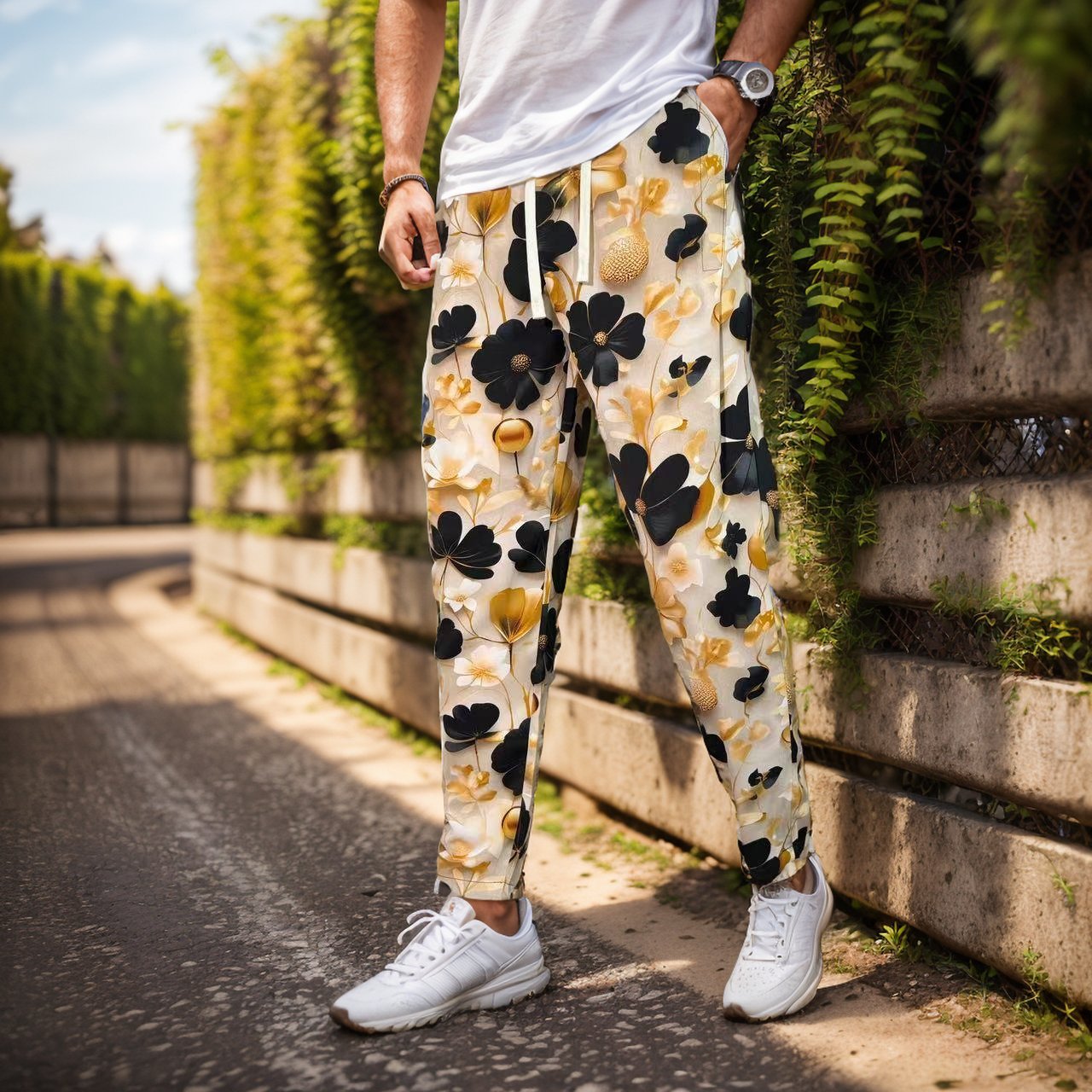 Embossed floral lightweight track pants