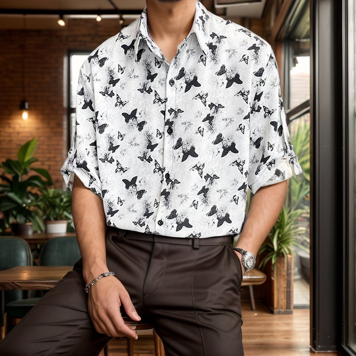 Butterfly print cool mid-sleeve shirt