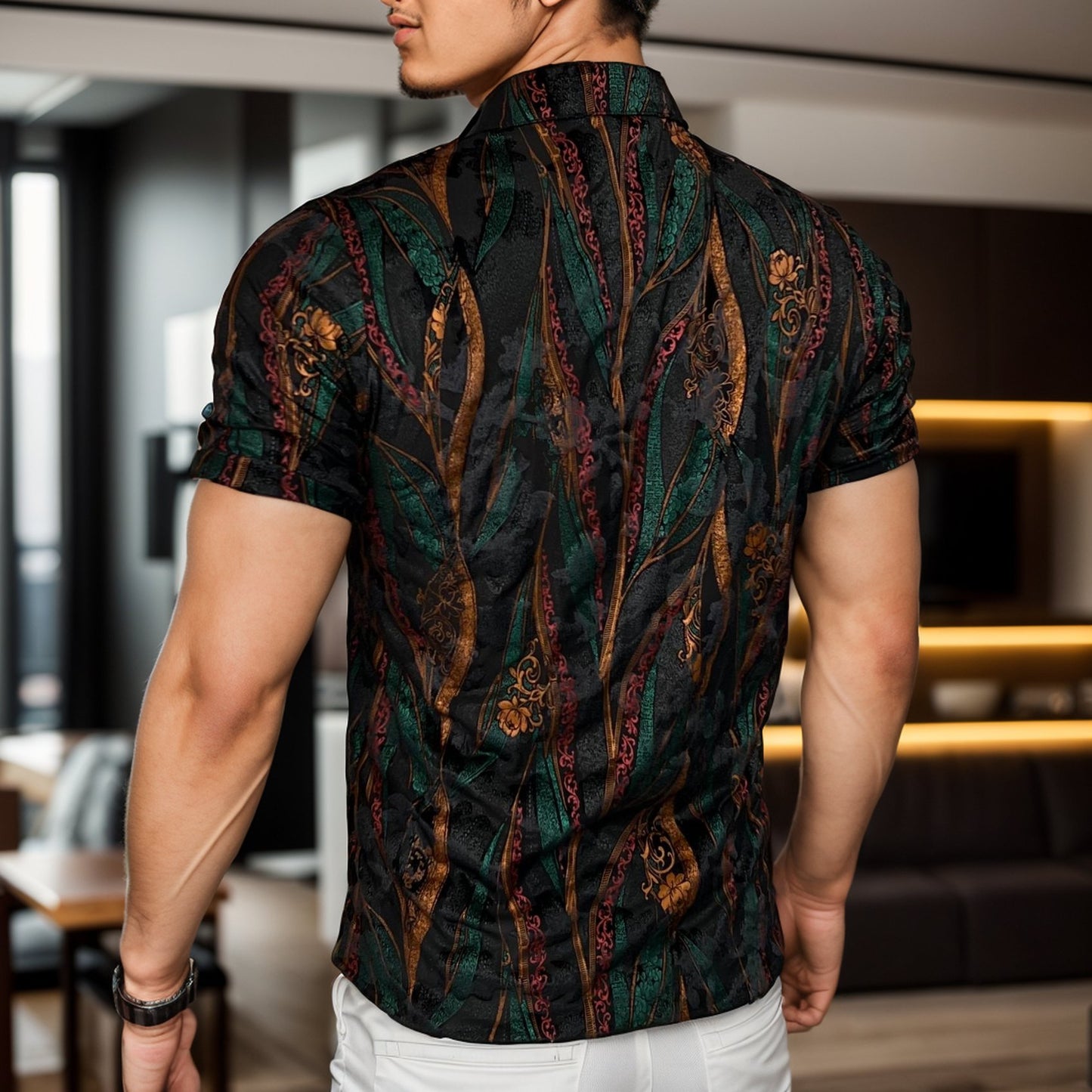 Textured stretch breathable short-sleeved shirt