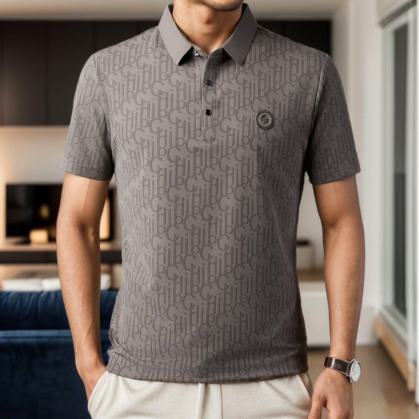 Ice silk knitted pattern business polo