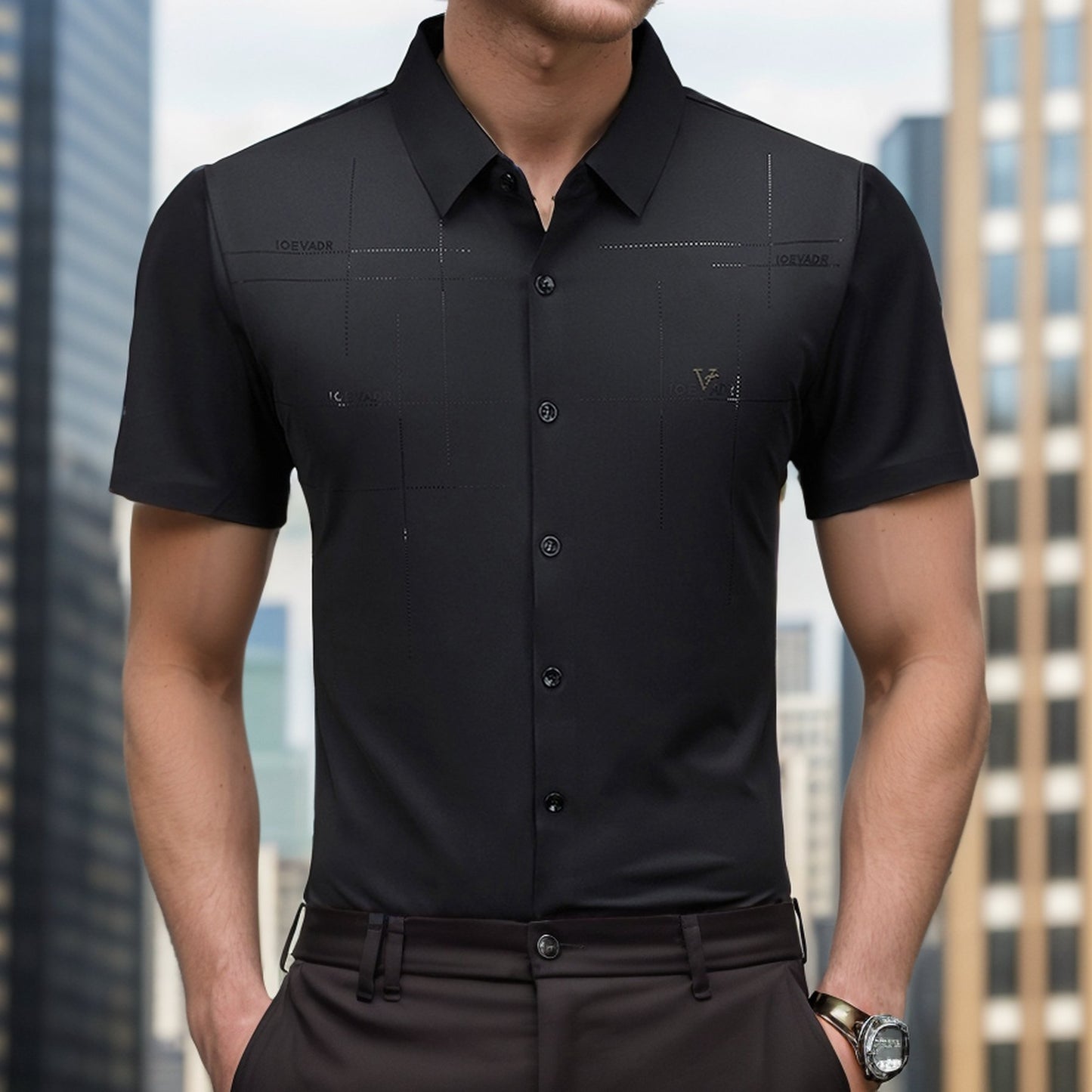 Textured no-iron business short-sleeved shirt