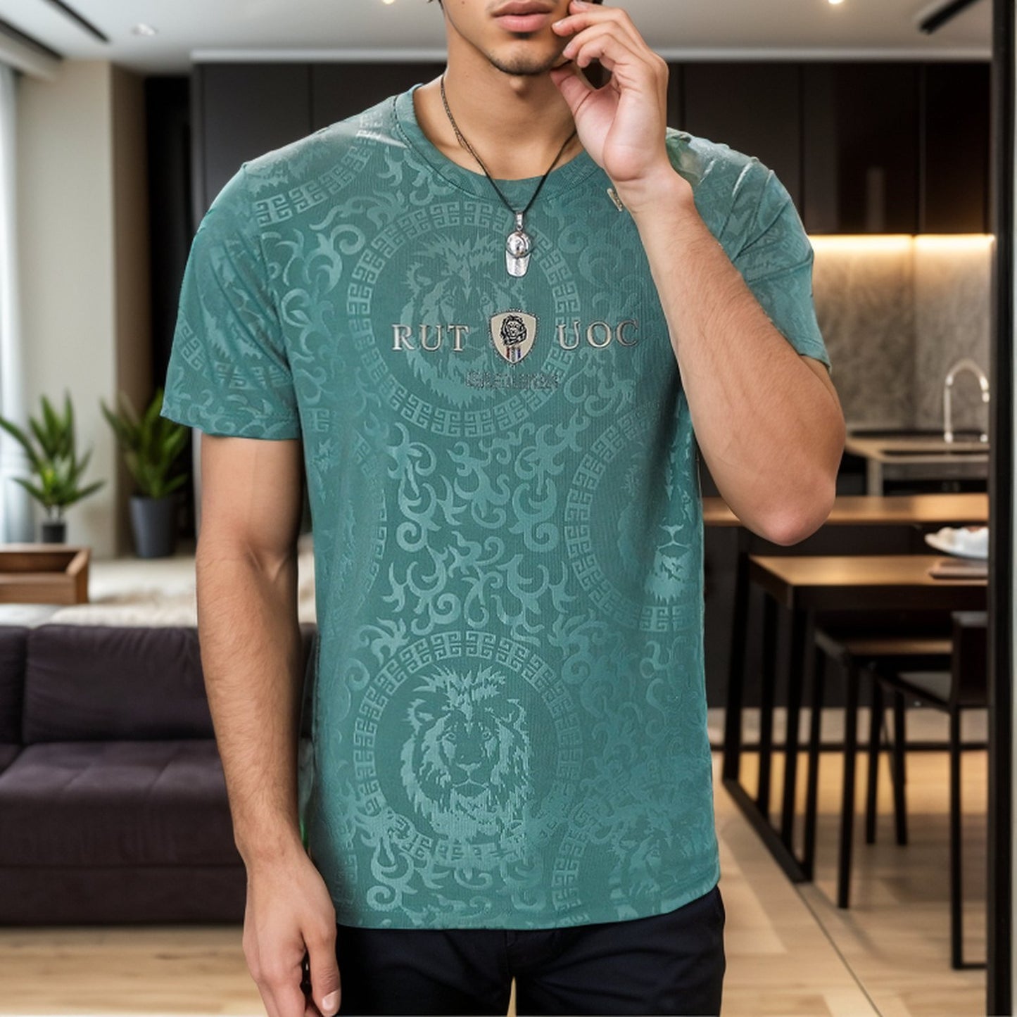 Lion jacquard ice silk T-shirt