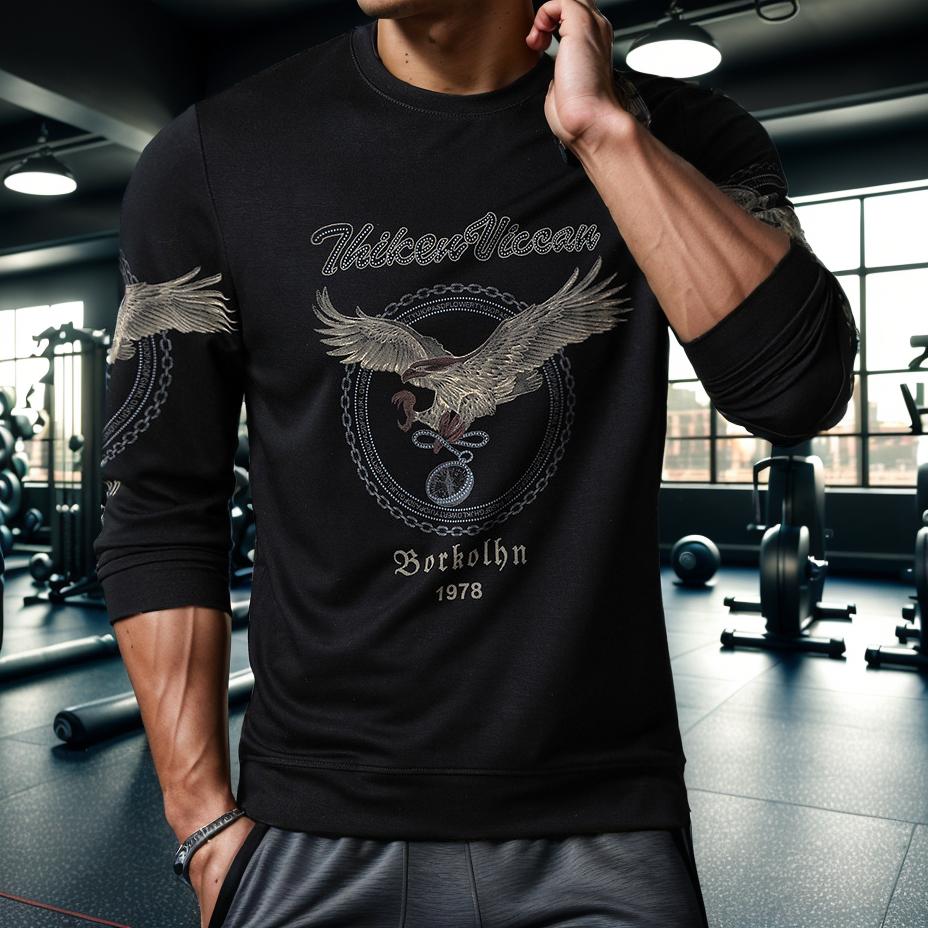 Rhinestone eagle print breathable skin-friendly sweatshirt