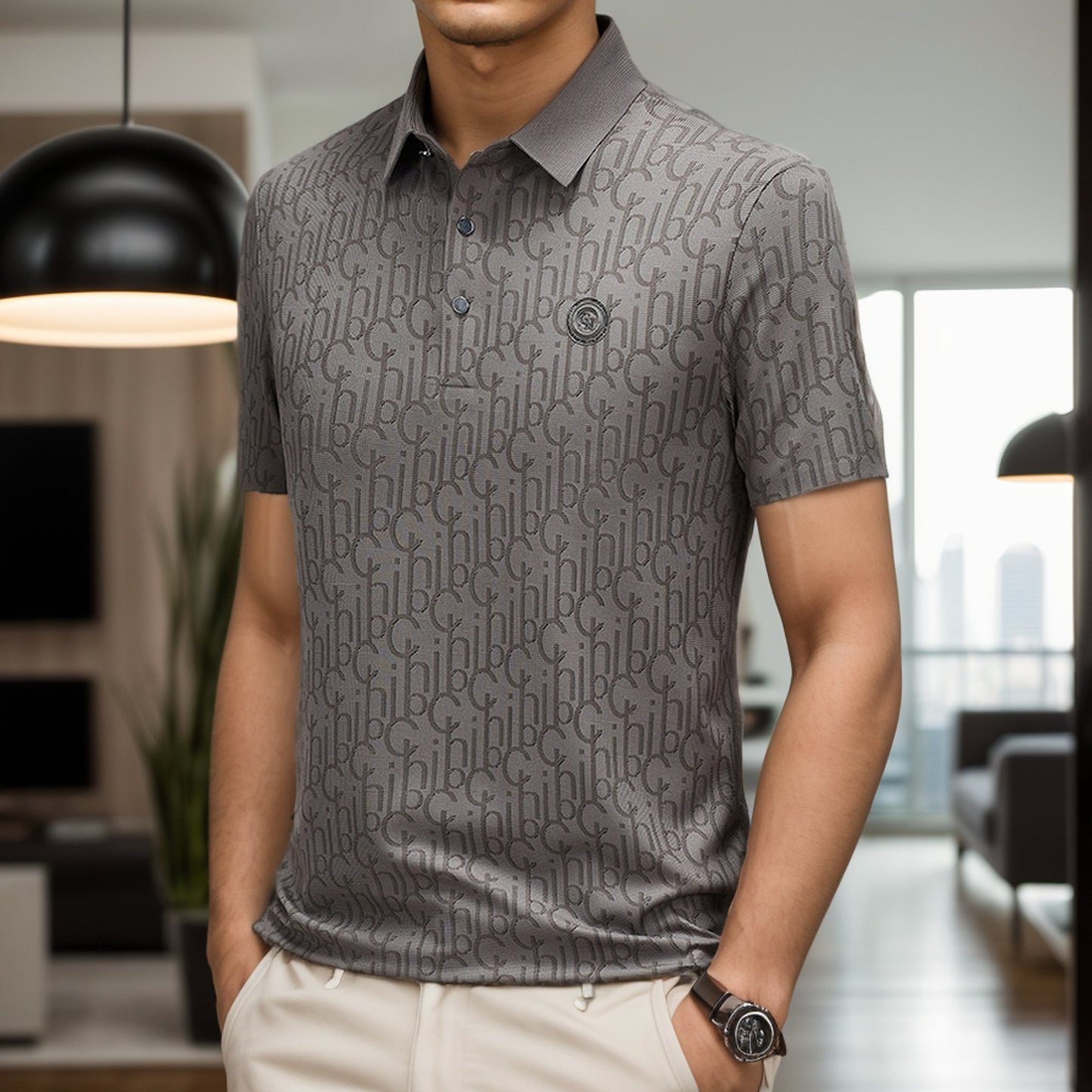 Ice silk knitted pattern business polo