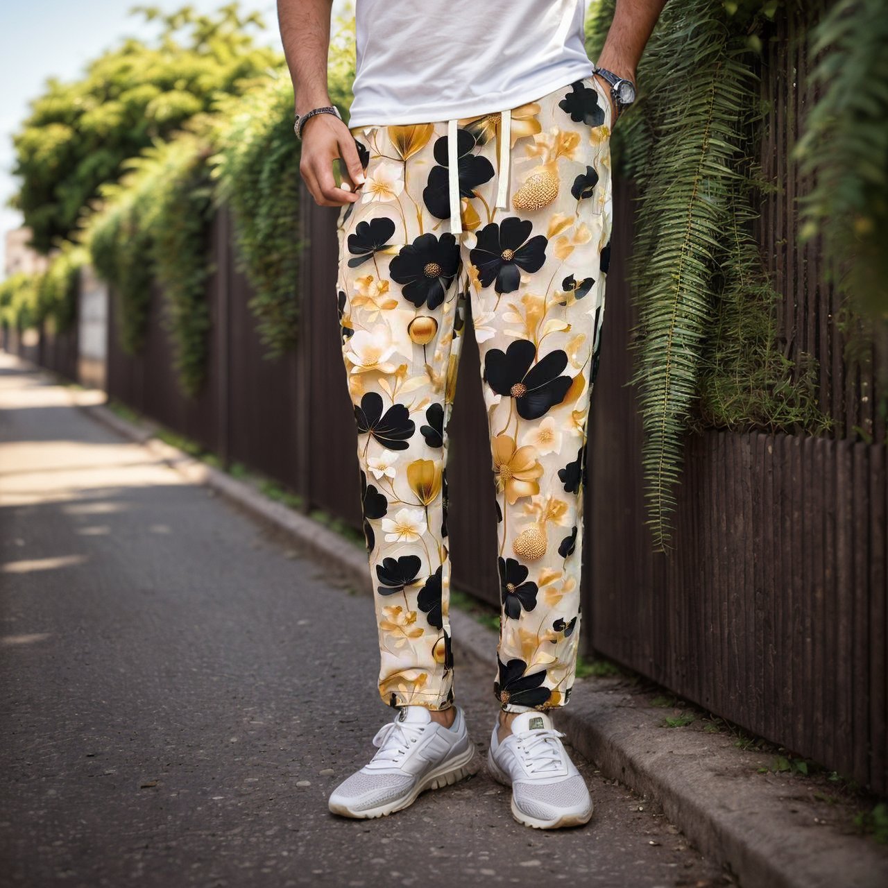 Embossed floral lightweight track pants