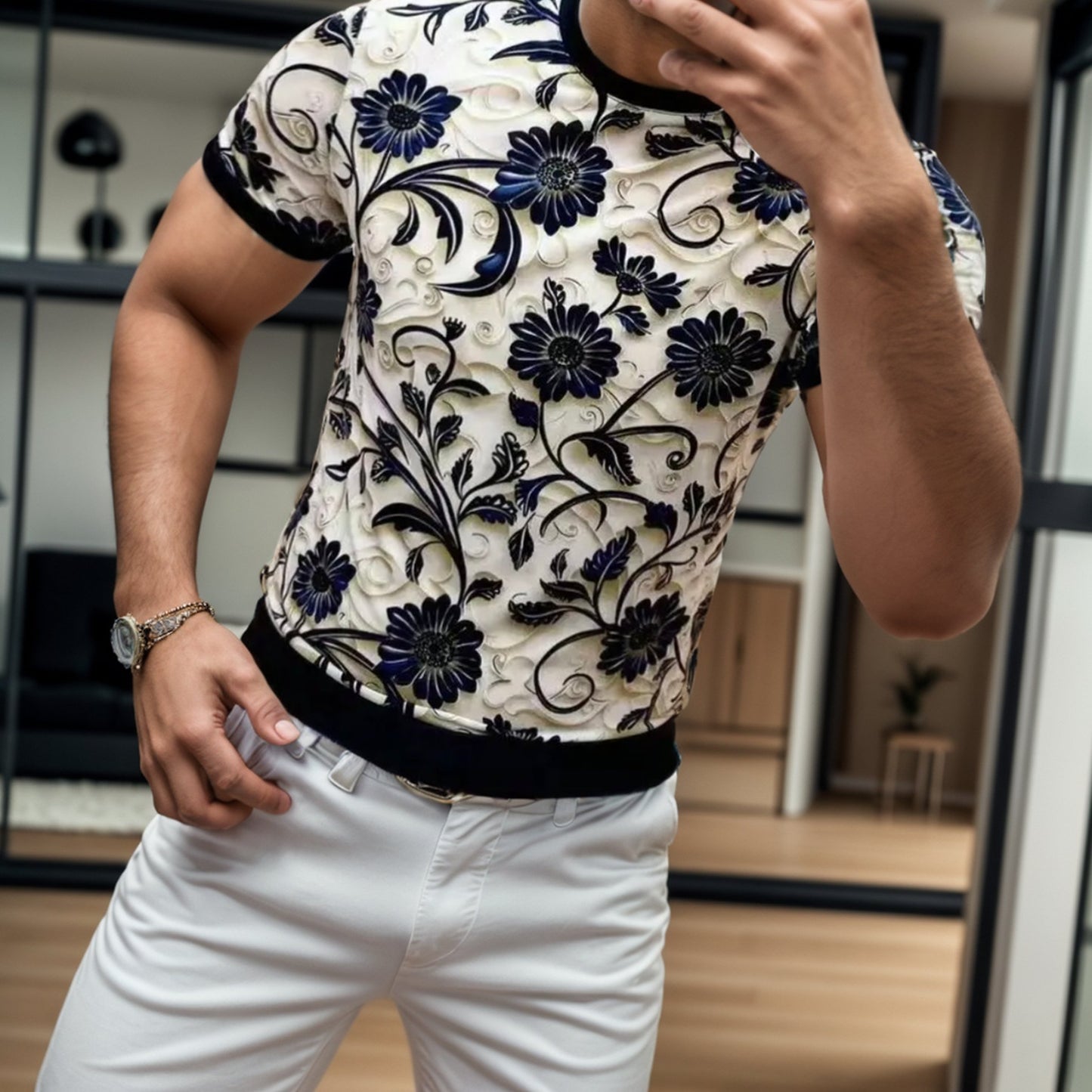 Embossed style floral T-shirt