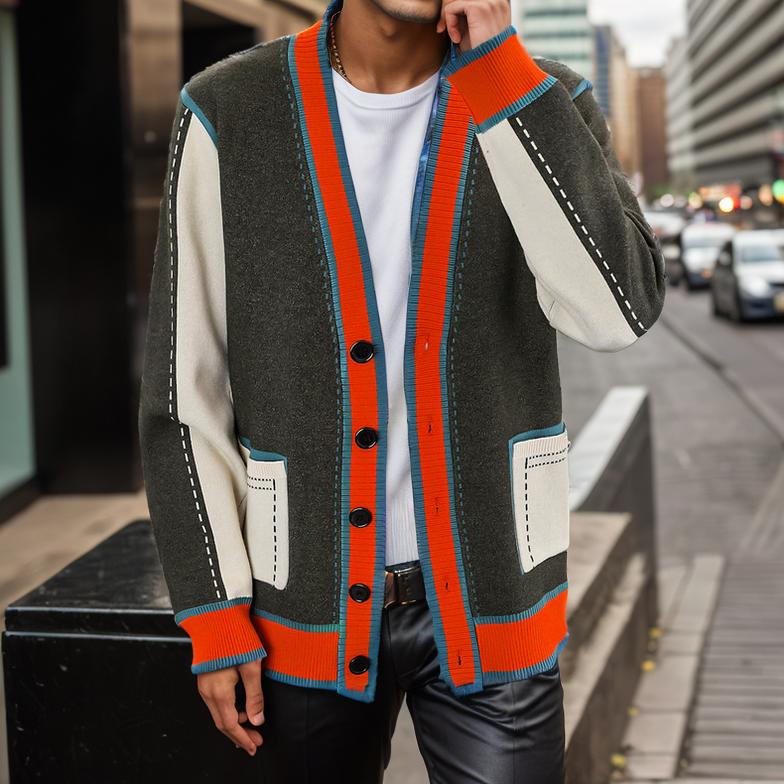 Contrast color knitted cardigan