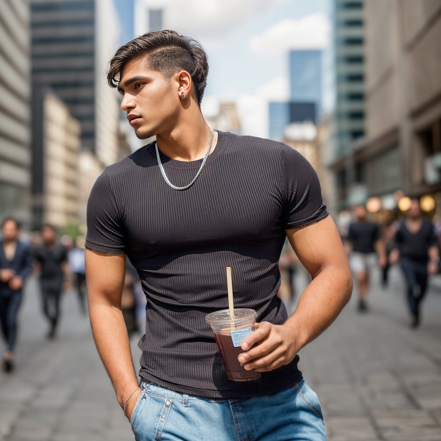 Pure cotton stretch slim fit bottoming T-shirt