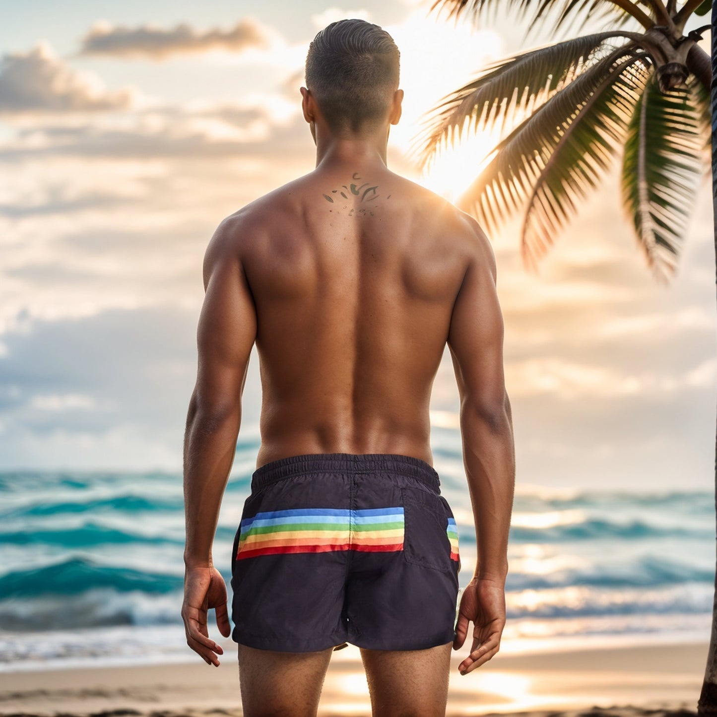 Color striped beach shorts