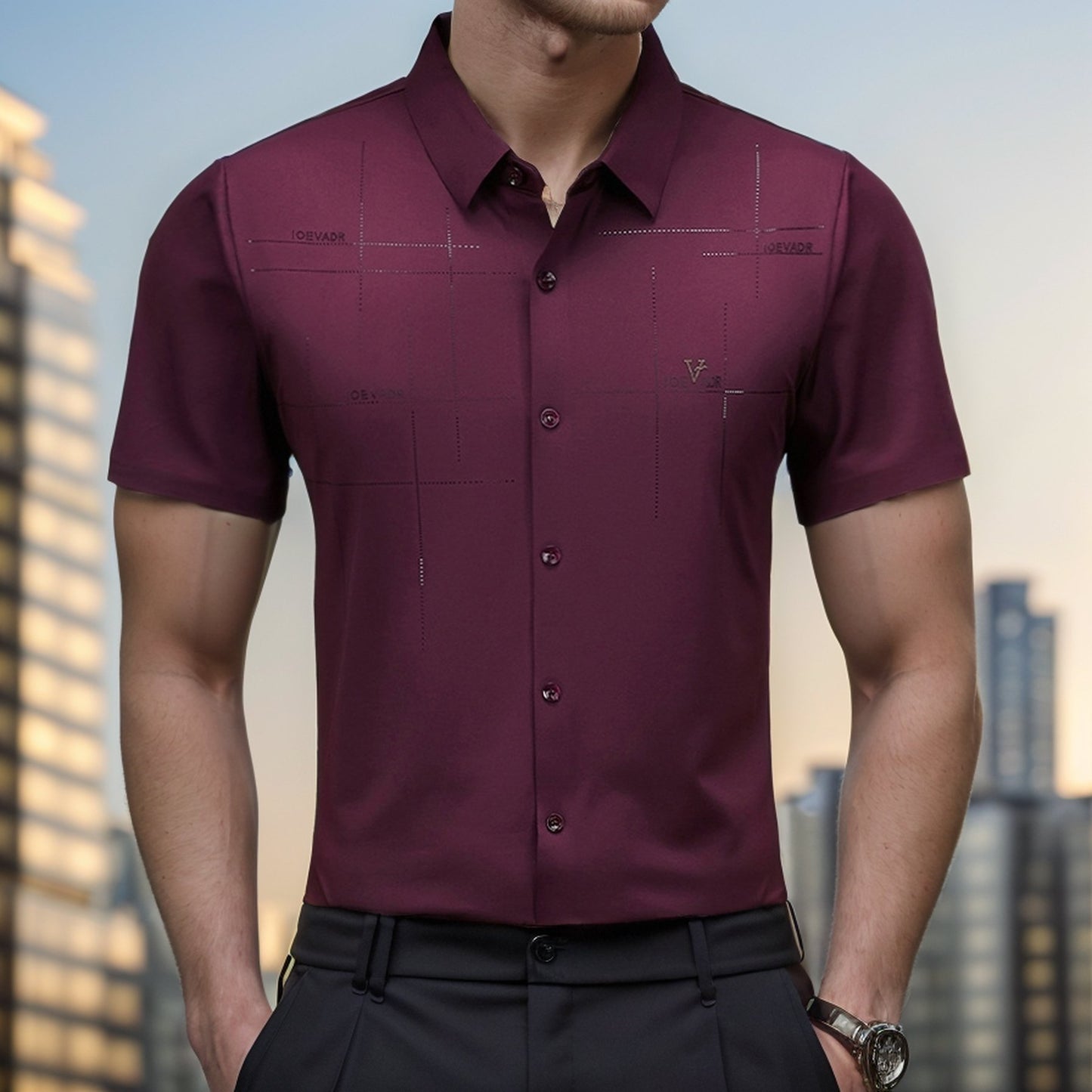 Textured no-iron business short-sleeved shirt