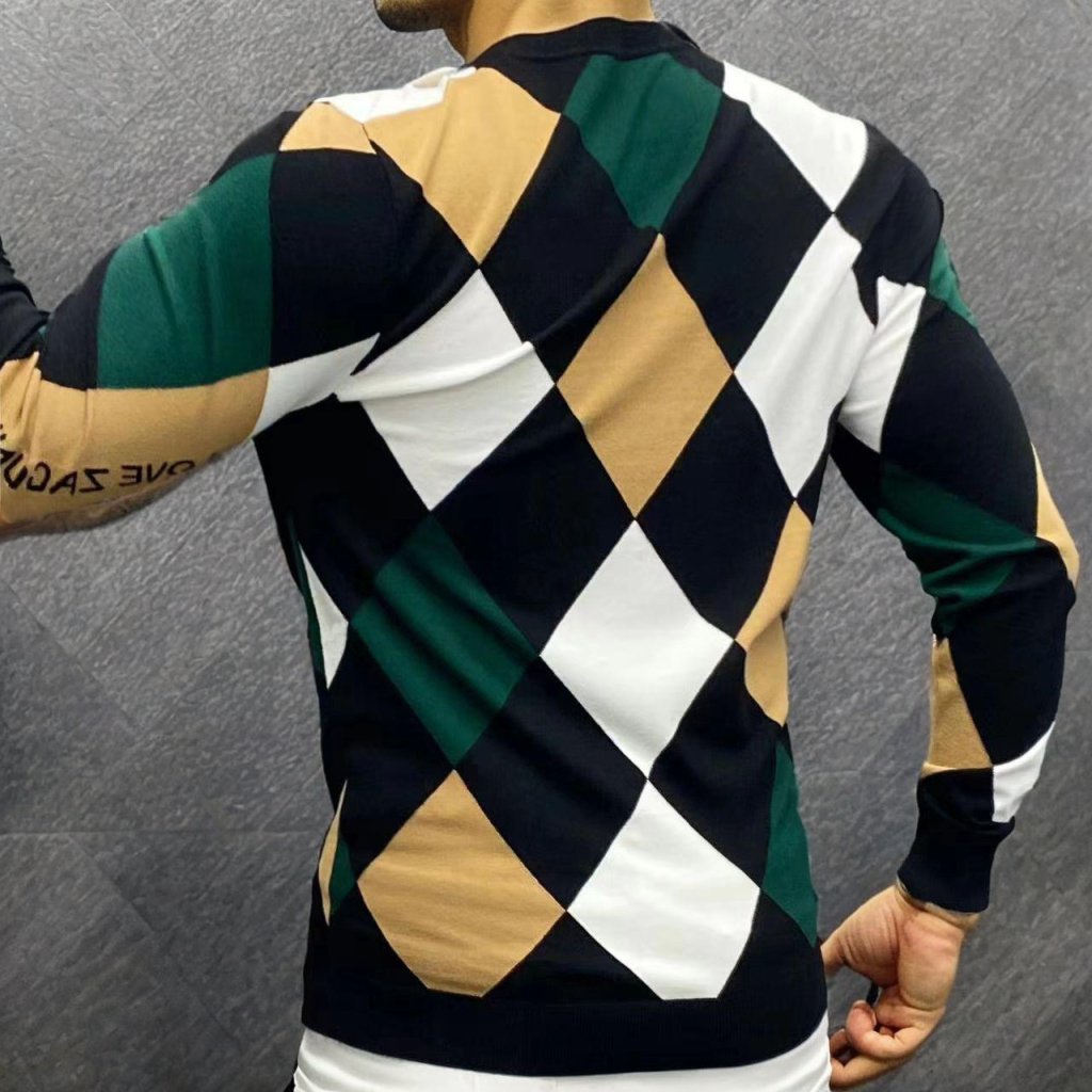 Color block checked slim fit knitted top